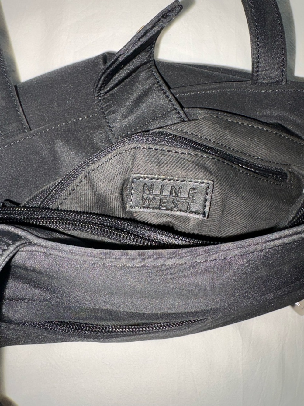Nine West Black Shoulder Tote with Double Zipper Pockets - Picture 2 of 6